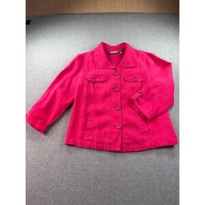 Chico's Pink 100% Linen Button Front Jacket Size 1 Womens 3/4 Sleeve Blazer